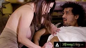 Stacked MILF Rayveness Wildly Rides Teen Stepson's Dick Cowgirl Style!