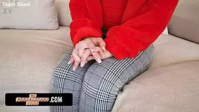 Petite babysitter chokes on boss's monster cock during rough sofa deepthroat interview!