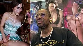 Horny petite transgender babe with big breasts and long cock gets ass fucked by BBC cum covered