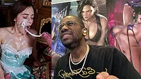 Horny petite transgender babe with big breasts and long cock gets ass fucked by BBC cum covered