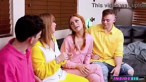 stepbrothers start playing with sexy stepsisters but soon it's a wild 4some creampie chaos out of control