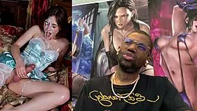 Horny petite transgender babe with big breasts and long cock gets ass fucked by BBC cum covered