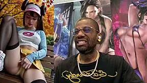 Horny petite transgender babe with big breasts and long cock gets ass fucked by BBC cum covered