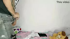 Latina catches stepson jerking fucks hard