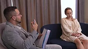 psychologist stretches cute blonde's pussy raw doggystyle on sofa