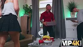 vip4k. the virtual game turns real as daddy gives sons-girlfriend a cumshot ride