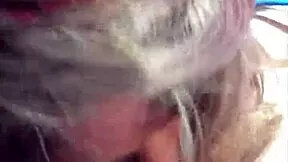 topless pretty hooker rubs cock on face after cum load in mouth - ready for facial?