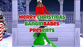 sofey and aishah get into christmas fun together outdoors