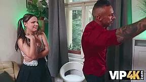 vip4k. the virtual game turns real as daddy gives sons-girlfriend a cumshot ride