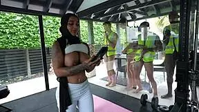 arab gym girl turns slutty, gangbanged rough double penetration by workers creampie