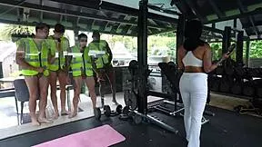 arab gym girl turns slutty, gangbanged rough double penetration by workers creampie