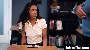 Creepy teacher roughly pounds hot 18yo brunette stepdaughter's tight pussy