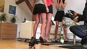 Birthday girls tease lace thongs and g-strings in skirts during wild party haul