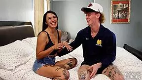 Redhead college jock milf bends over for tattooed guy's big cock doggystyle pounding 🔥