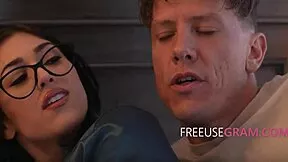 deadpan fuck doll joins couple for intimate ffm bent over doggy orgasms