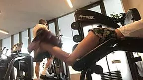 athletic skinny blonde babe hits horny public gym workout fetish turning sexy fitness time