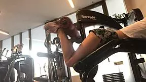 athletic skinny blonde babe hits horny public gym workout fetish turning sexy fitness time