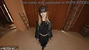 Does skinny Furiosa deepthroat three monster cocks in VR?