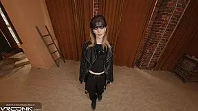 Does skinny Furiosa deepthroat three monster cocks in VR?