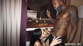 Get her sky high then pound that nasty shaved pussy close up