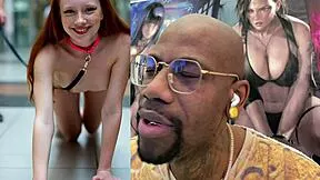 Obedient ginger teen dances naked on leash outdoors with cum-covered tan tits bath