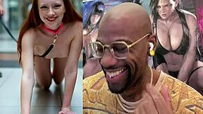 Obedient ginger teen dances naked on leash outdoors with cum-covered tan tits bath