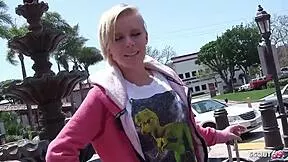 this petite short-haired blonde teen with huge clit gets picked up by older guy for raw fuck interview and missionary pounding