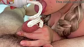 damn that tiny creamy cock exploding deep in her blonde throat 💦😍