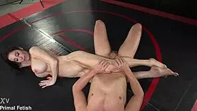 Tall Muscular Fiona Moore Dominates Jay Romero in Nude Wrestling Scissoring