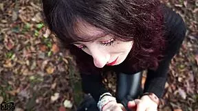 pregnant donna with lipstick drags you to woods for sloppy handjob and suck