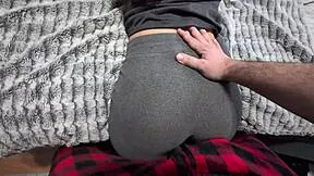 white redhead wife twerks petite ass homemade pov bent over for huge cumshot on sweatpants