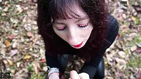 pregnant donna with lipstick drags you to woods for sloppy handjob and suck