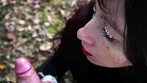 pregnant donna with lipstick drags you to woods for sloppy handjob and suck