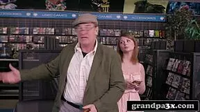 sexy redhead teen browses porn with stepgrandpa then rides his big cock doggystyle hardcore