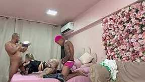 hey, check out this curvy latina with huge ass taking two cocks at the party