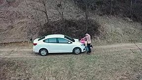 laura quest flashes tits in car then fucks outdoors with neighbor