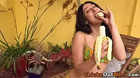 Little Australian Amateur Slut Toys Her Tight Hairy Ass Outdoors!