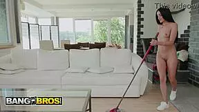 omg petite maid ara strips naked then rides big cock cowgirl! 🍑💦