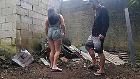 brazilian brunette with small tits gets licked and fucked outdoors at party