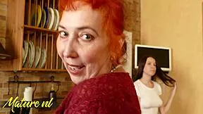 Kinky chick pounds mature hairy lesbian pussy with strapon and fist