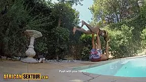 whoa this sexy african teen with perfect big tits tries acro yoga for the first time 😍 her big ass flexes so hot!