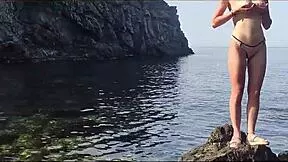 Beach Slut Flashes Big Natural Tits Naked For Husband