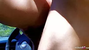 sexy teen 18+ with milky huge tits gets slammed rough outdoors against car by monster cock