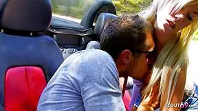 sexy teen 18+ with milky huge tits gets slammed rough outdoors against car by monster cock