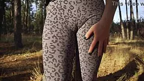 wanna see this girl tease her fat cameltoe pussy lips in tight leopard leggings outdoors?