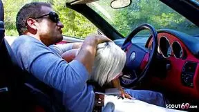 sexy teen 18+ with milky huge tits gets slammed rough outdoors against car by monster cock