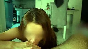 passionate brunette spots my huge cock bulging in towel and wants it now