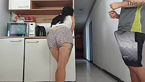 Risky kitchen fuck with my husband's friend while he's showering, almost caught!