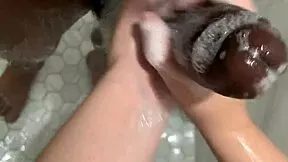 stepbro's monster cock cleaned by hot asian teen in steamy shower quickie