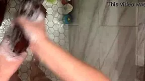 stepbro's monster cock cleaned by hot asian teen in steamy shower quickie